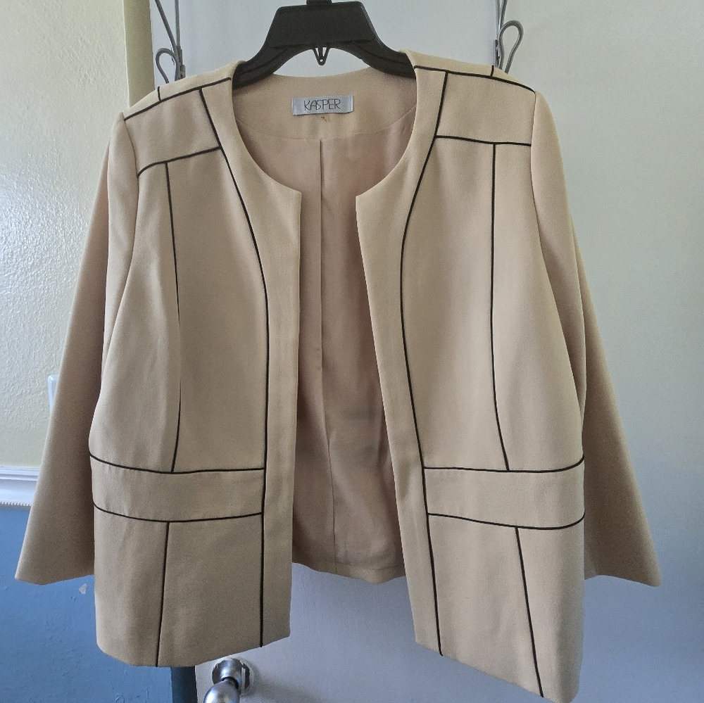 Kasper Tan Blazer with Black Accents